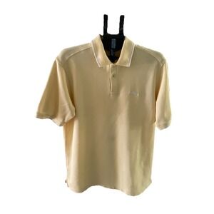 Tommy Bahama Polo Shirt Mens Medium Yellow Pique Short Sleeve Casual Golf Preppy